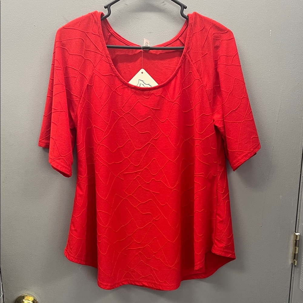 Elegant Red Textured Women's Blouse—so CUTE! Make an offer!